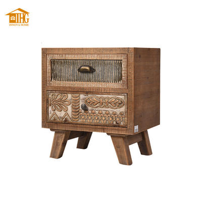 Wood Storage Cabinet with Carved Pattern Three Drawers HH177070 INNOVA HOME