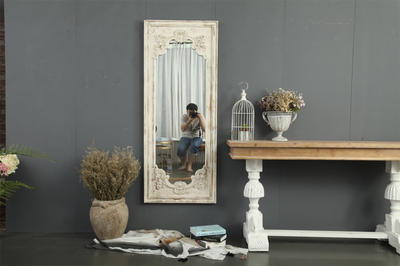 Ready to ship big size decorative rustic antique white wood wall mirror shabby hanging rectangular framed mirror A082 INNOVA HOME